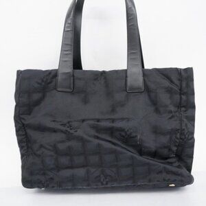 Chanel Tote Bag Travel Nylon Black Champagne Pre Owned